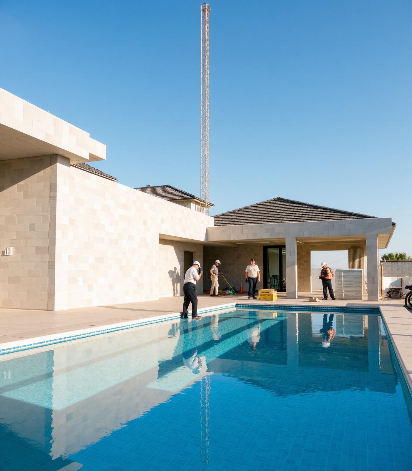 Equipe FLUA em obra de piscina